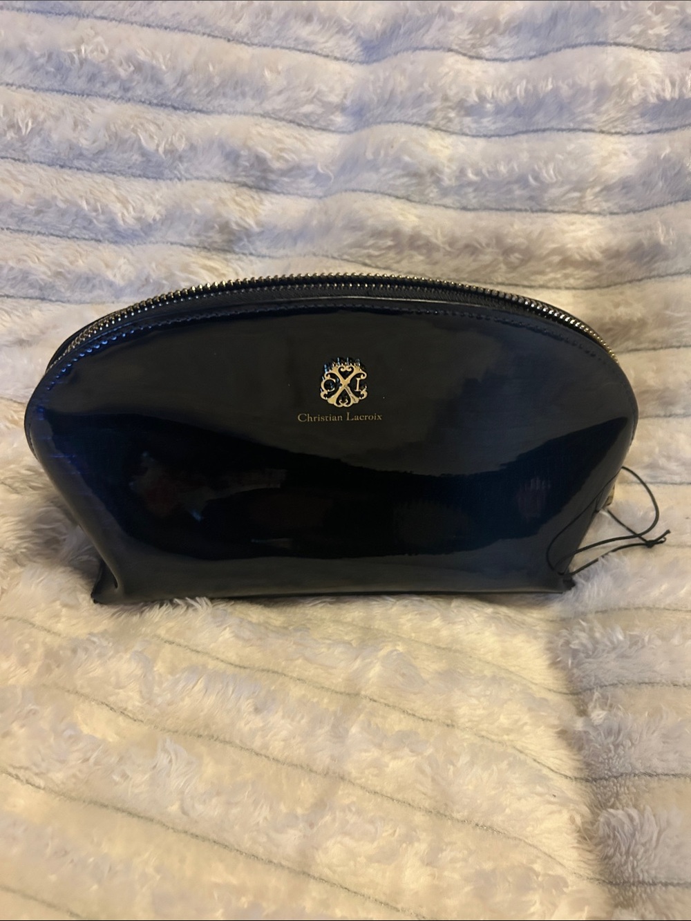 Christian Lacroix Glossy Navy Patent Cosmetic Pouch with Gold Logo